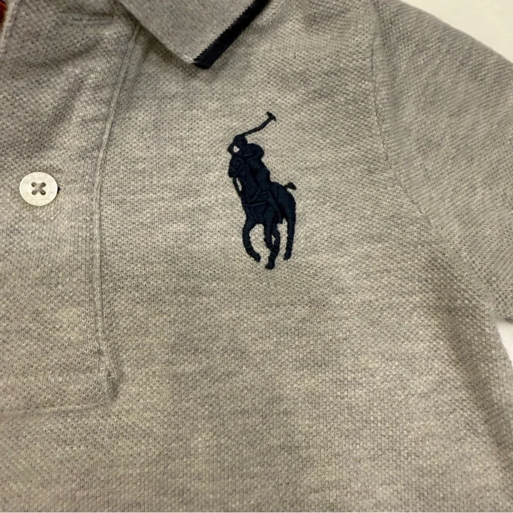 Ralph Lauren Toddler Boys Lot Of 2 Big Pony Romper /Striped Polo Shirt 12 Mo